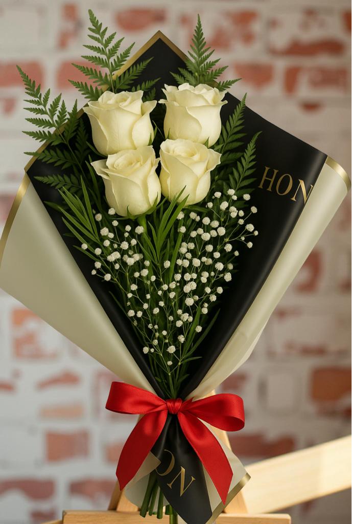 BOUQUET 4 ROSAS BLANCAS