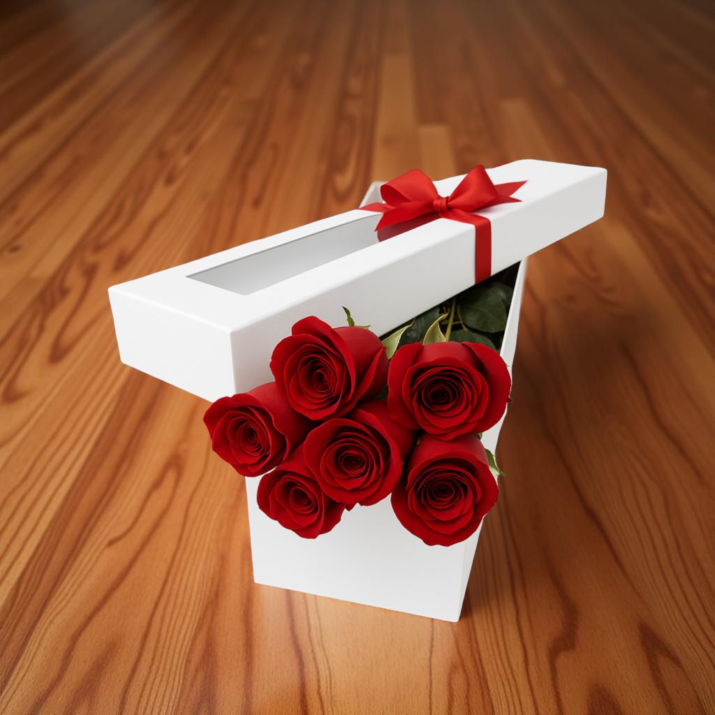 CAJA DE 6 ROSAS ROJAS