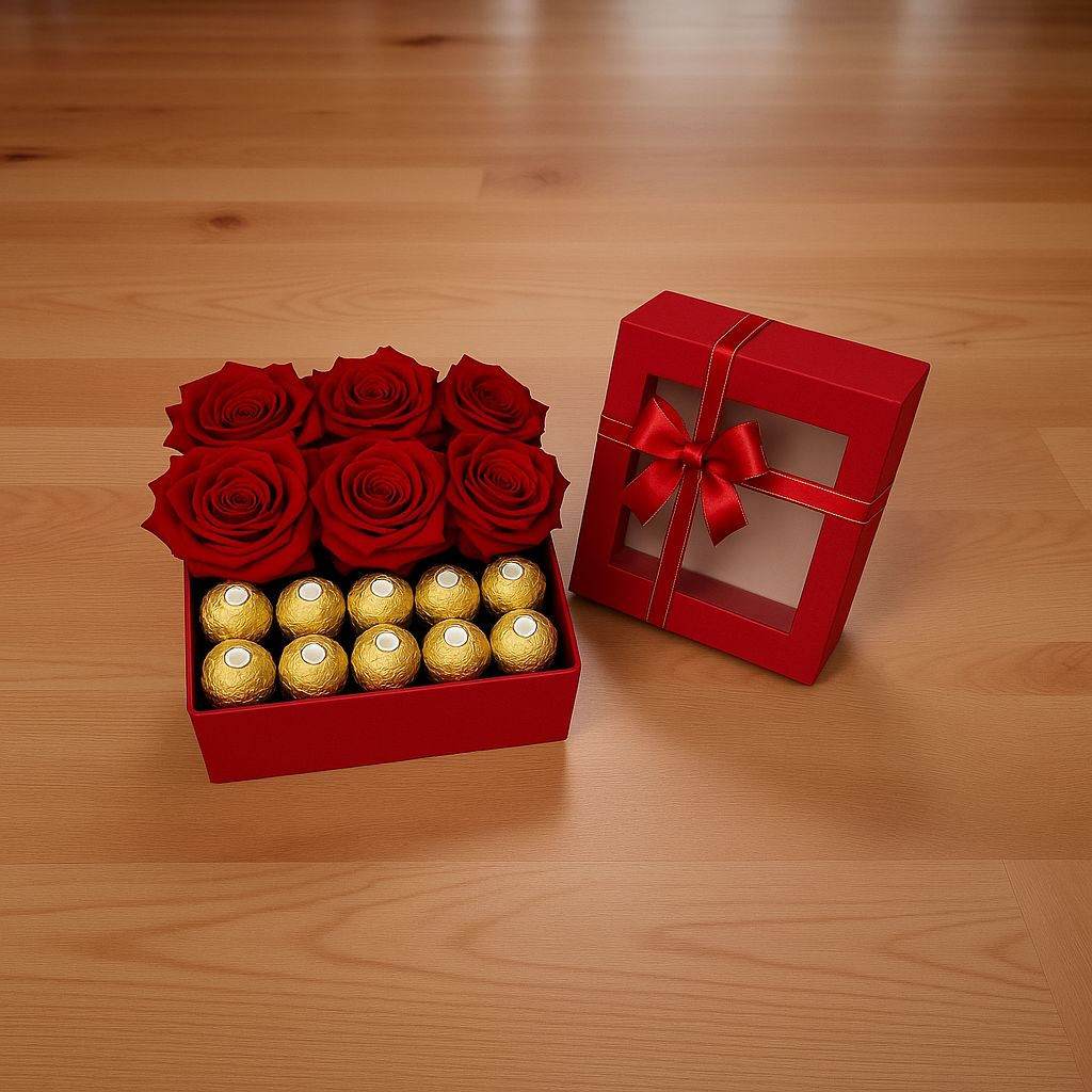 CAJA 6 ROSAS Y 12 CHOCOLATES