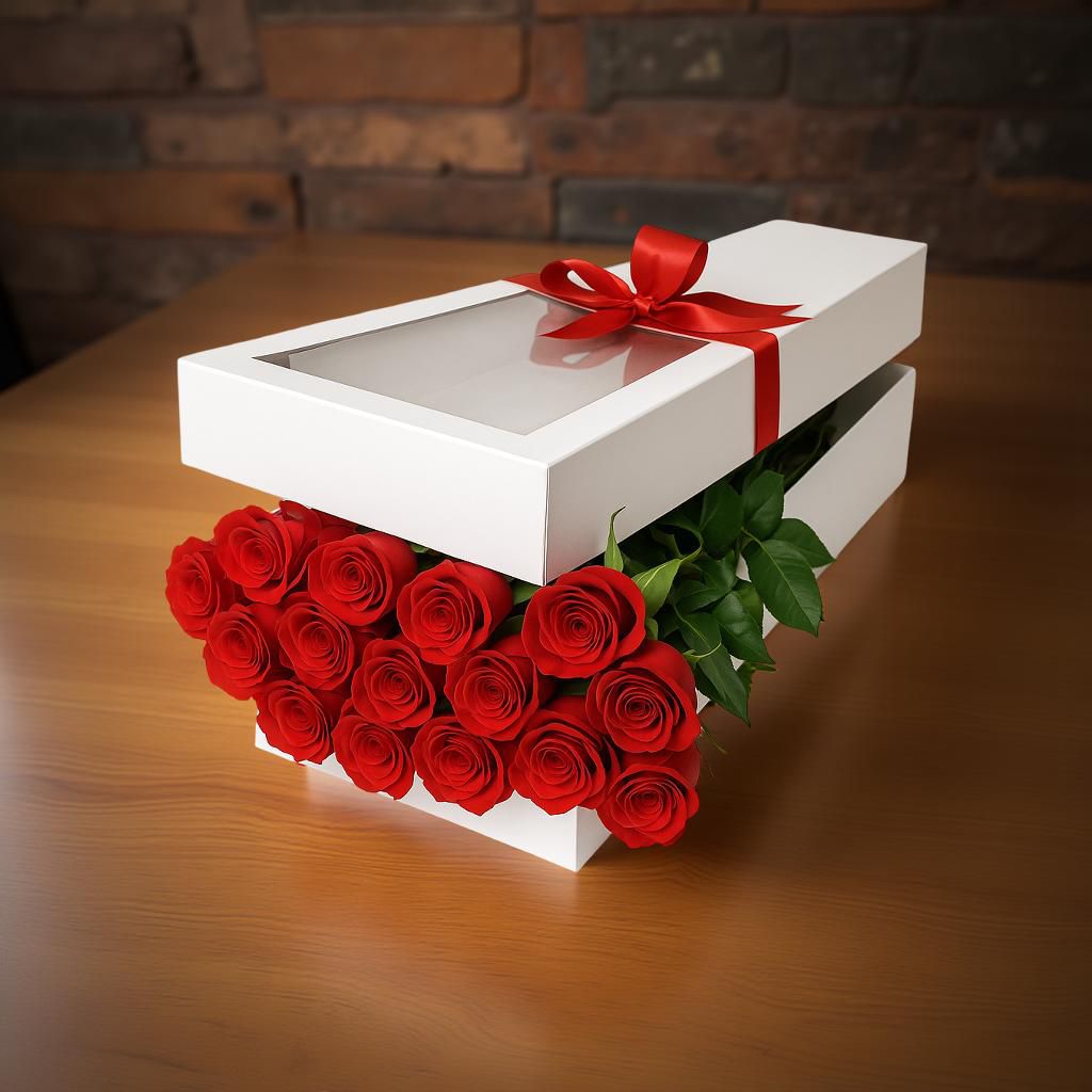 CAJA DE 12 ROSAS ROJAS