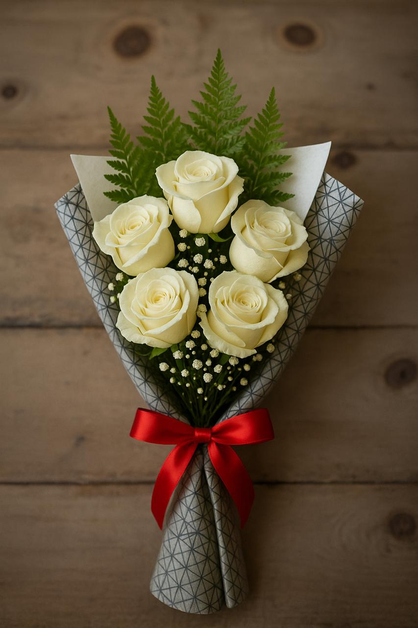 BOUQUET 5 ROSAS BLANCAS