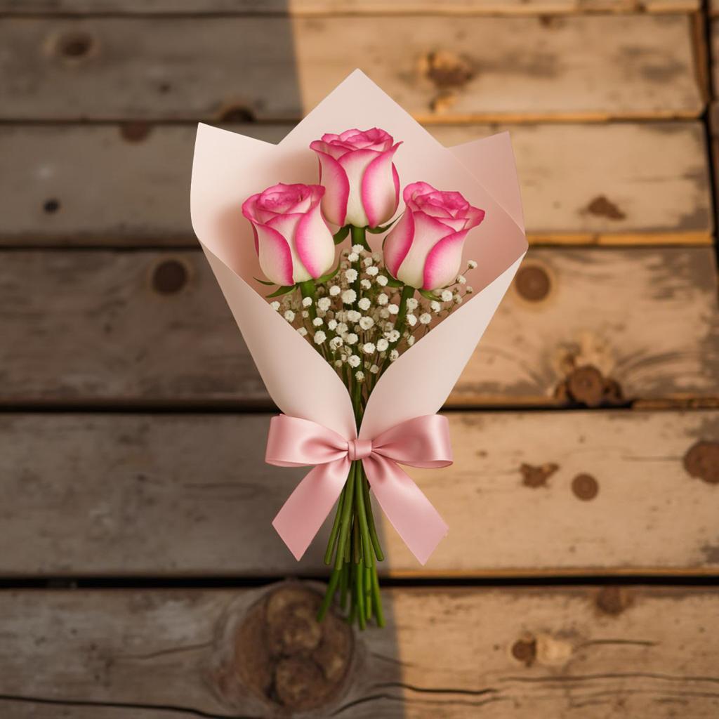 BOUQUET DE 3 ROSAS ROSADAS
