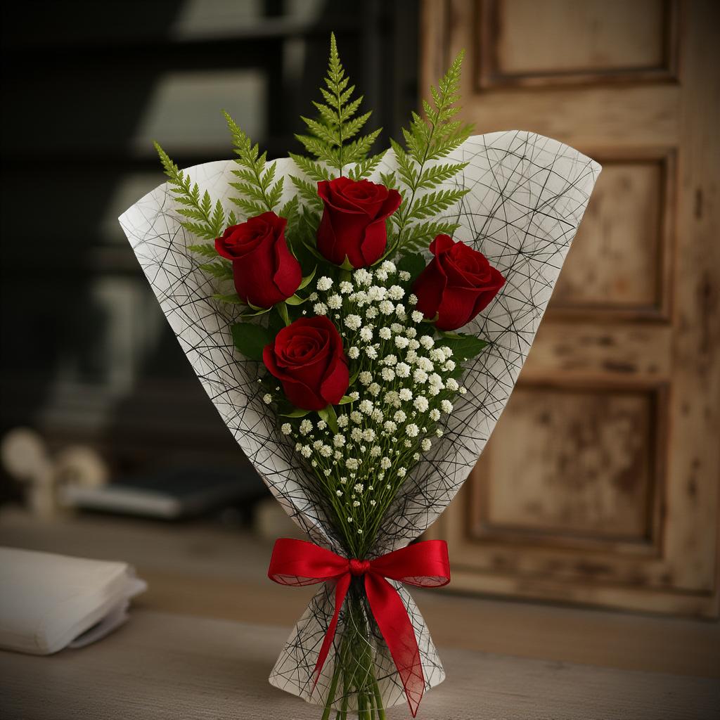 BOUQUET 4 ROSAS ROJAS
