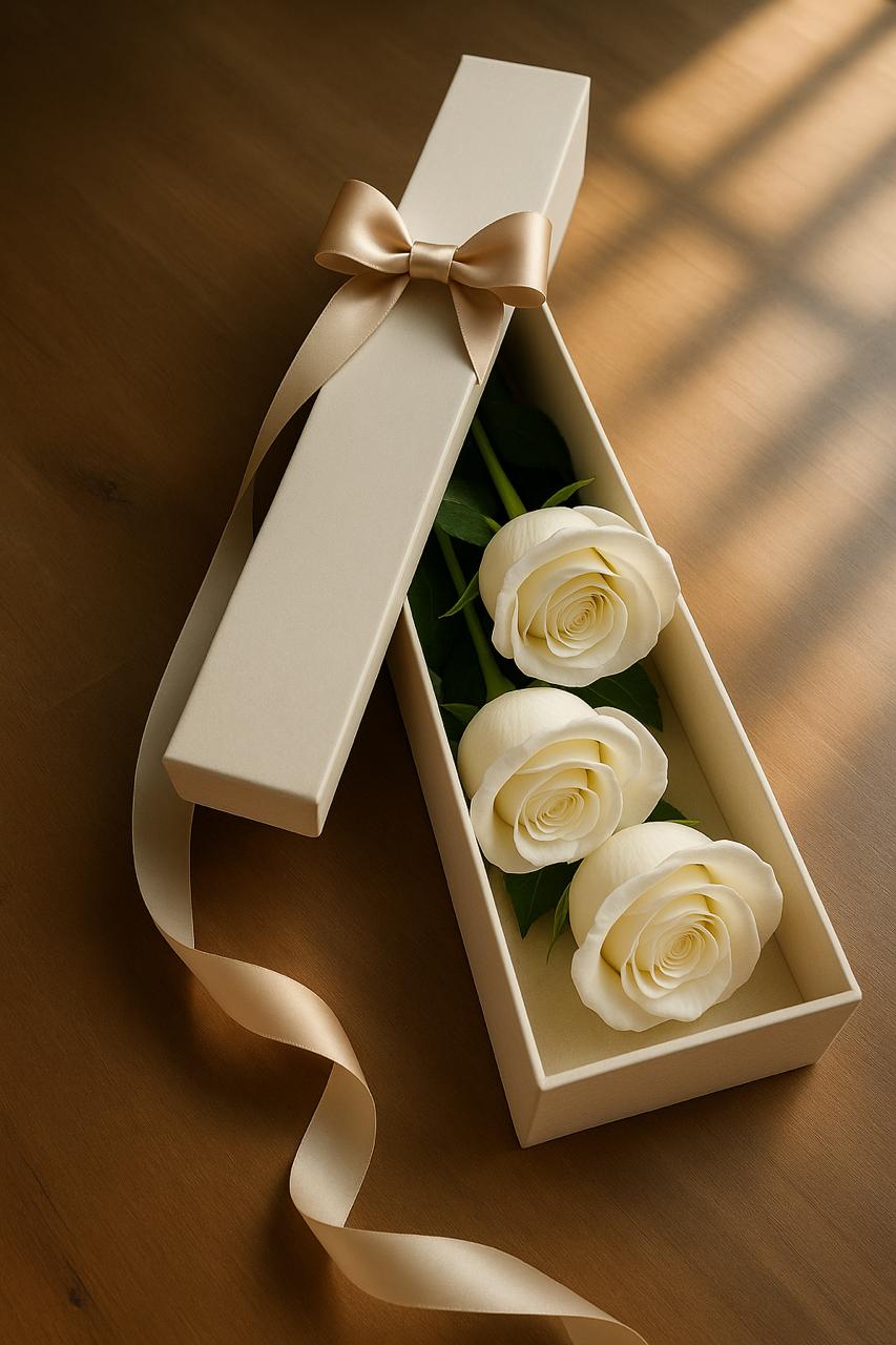 CAJA DE 3 ROSAS BLANCAS