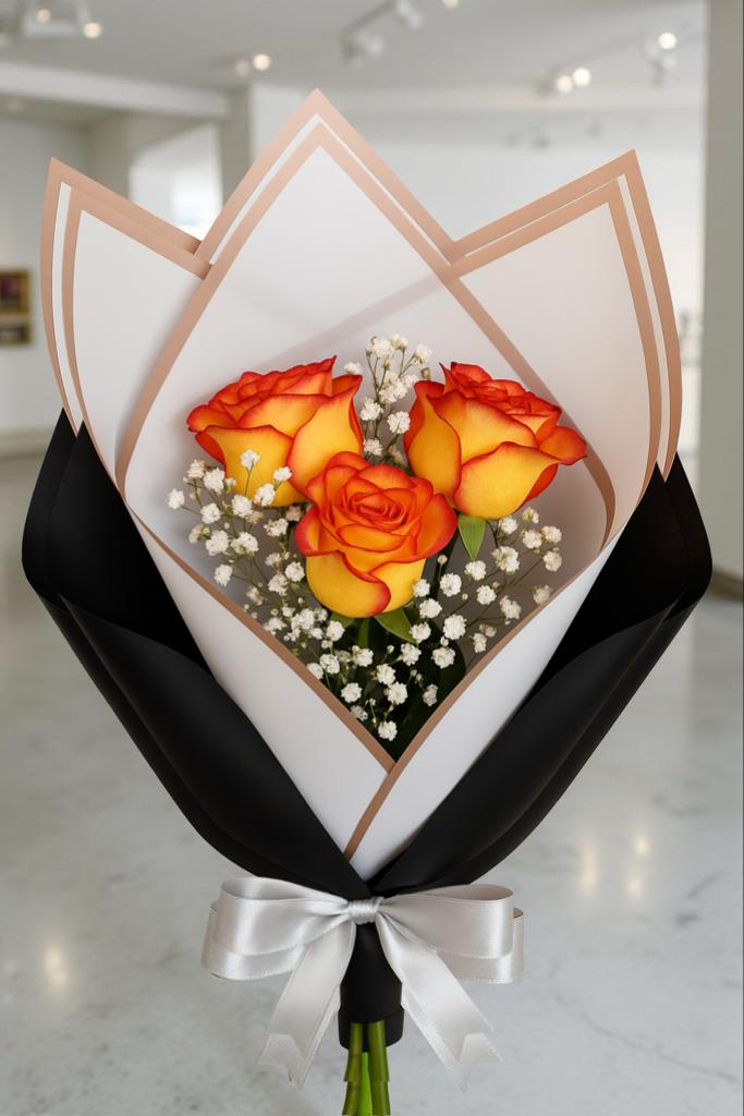BOUQUET DE 3 ROSAS NARANJAS