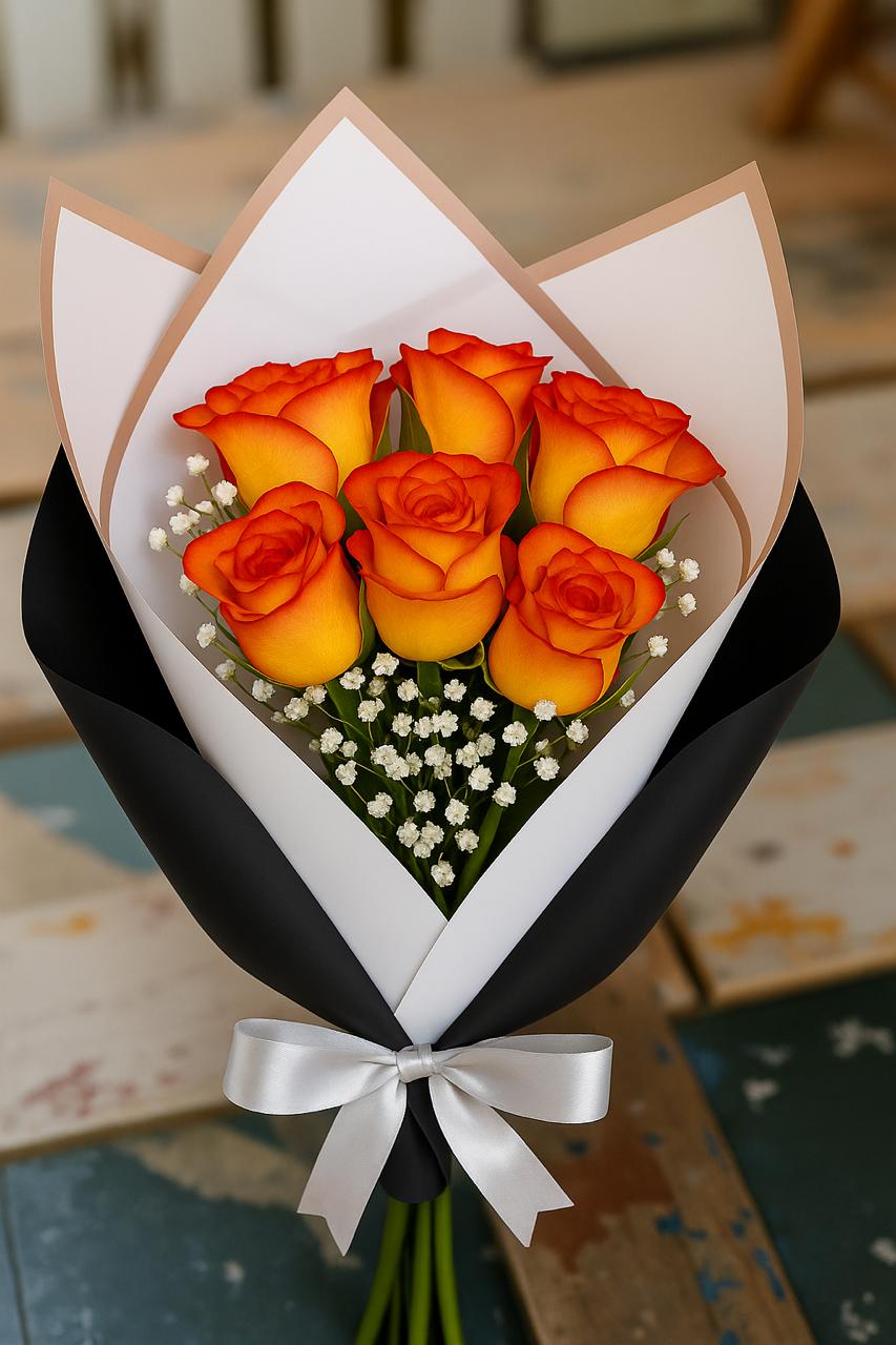 BOUQUET DE 6 ROSAS NARANJAS