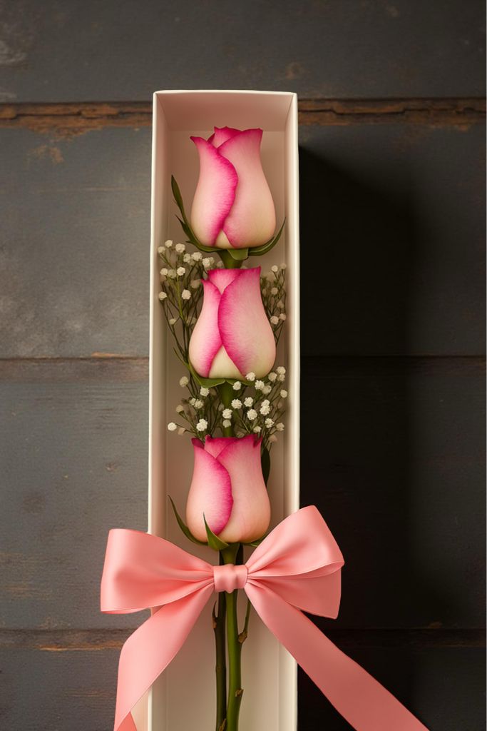 CAJA DE 3 ROSAS ROSADAS
