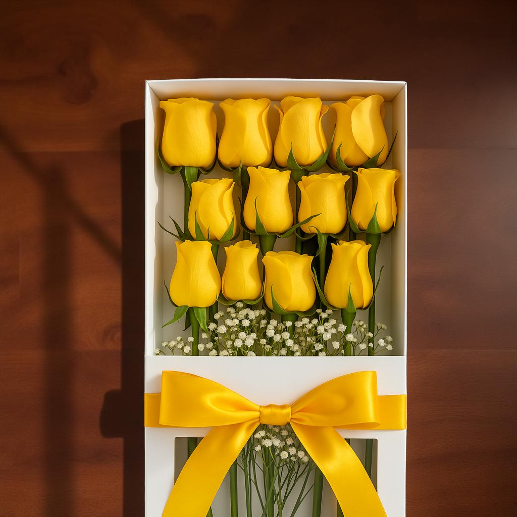 CAJA DE 12 ROSAS AMARILLAS