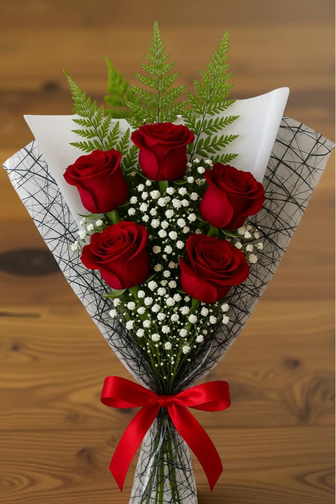 BOUQUET 5 ROSAS ROJAS