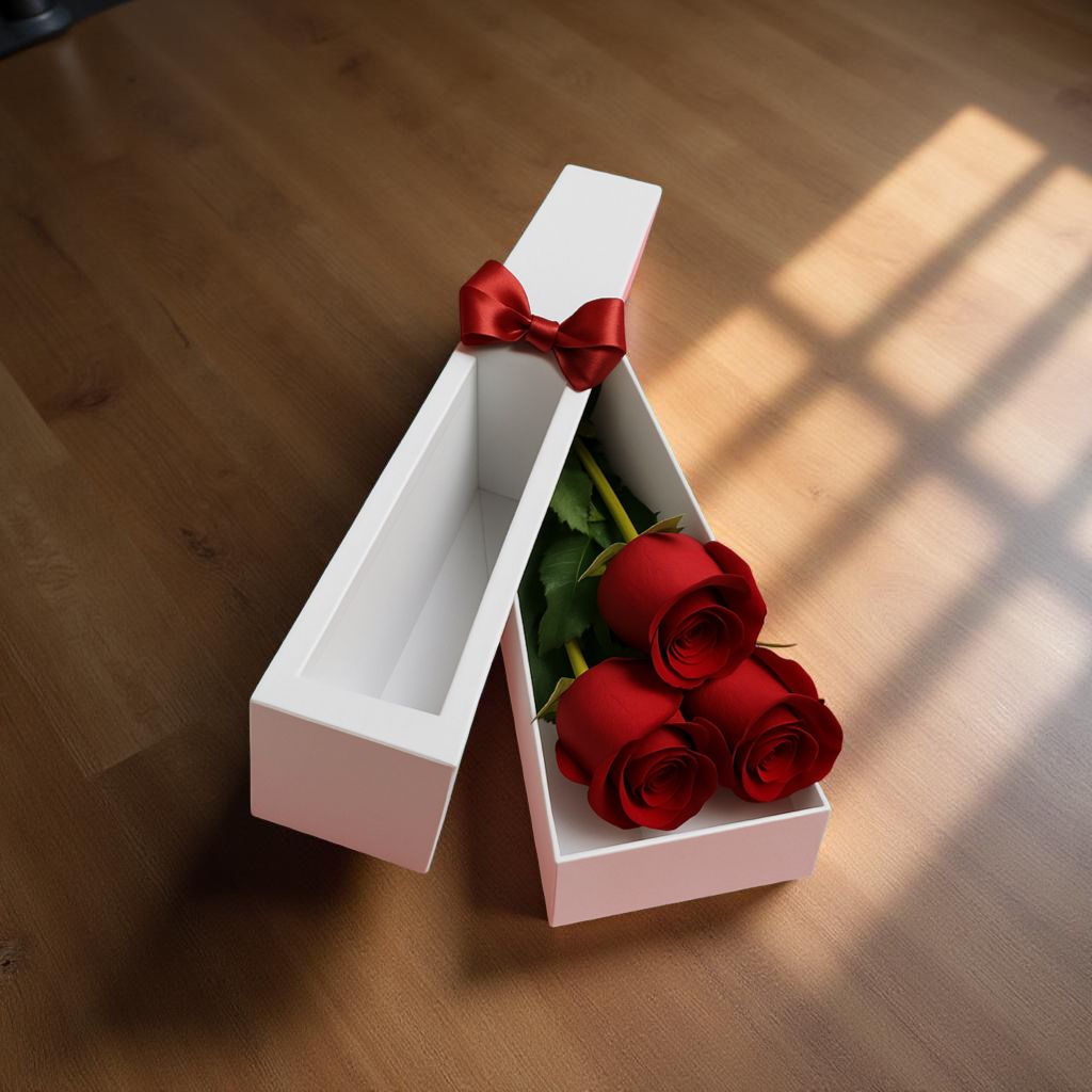 CAJA DE 3 ROSAS ROJAS