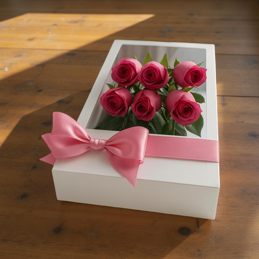 CAJA DE 6 ROSAS ROSADAS