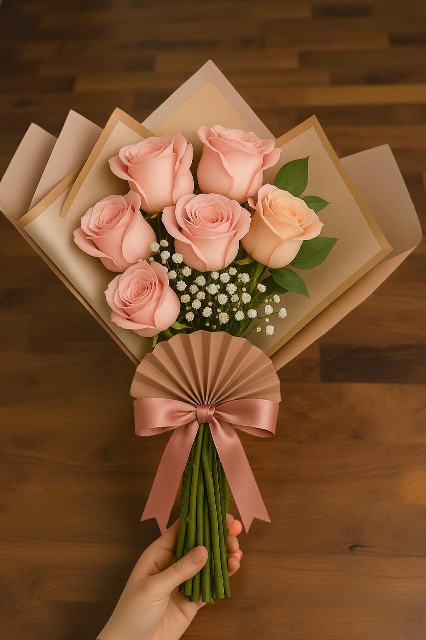 BOUQUET DE 6 ROSAS ROSADAS