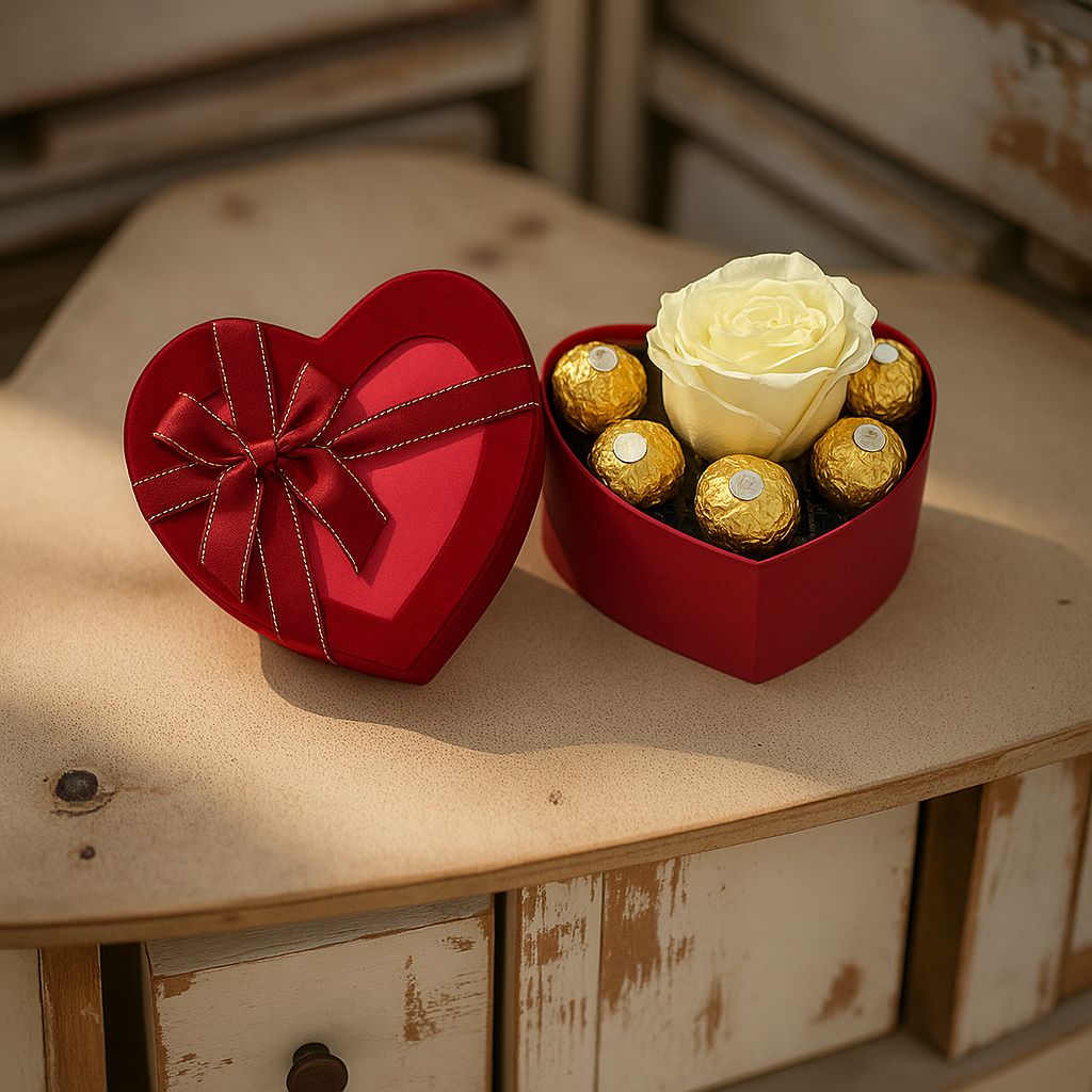 CORAZON CON 1 BLANCA Y 10 CHOCOLATES