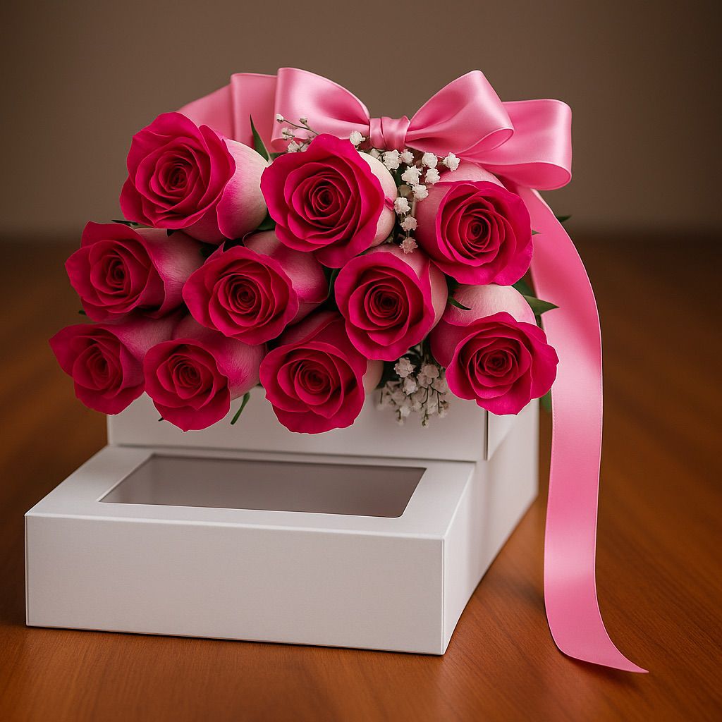 CAJA DE 12 ROSAS ROSADAS